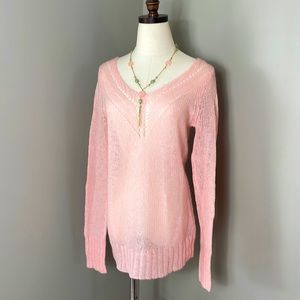 Guess open knit long sleeve vneck sweater